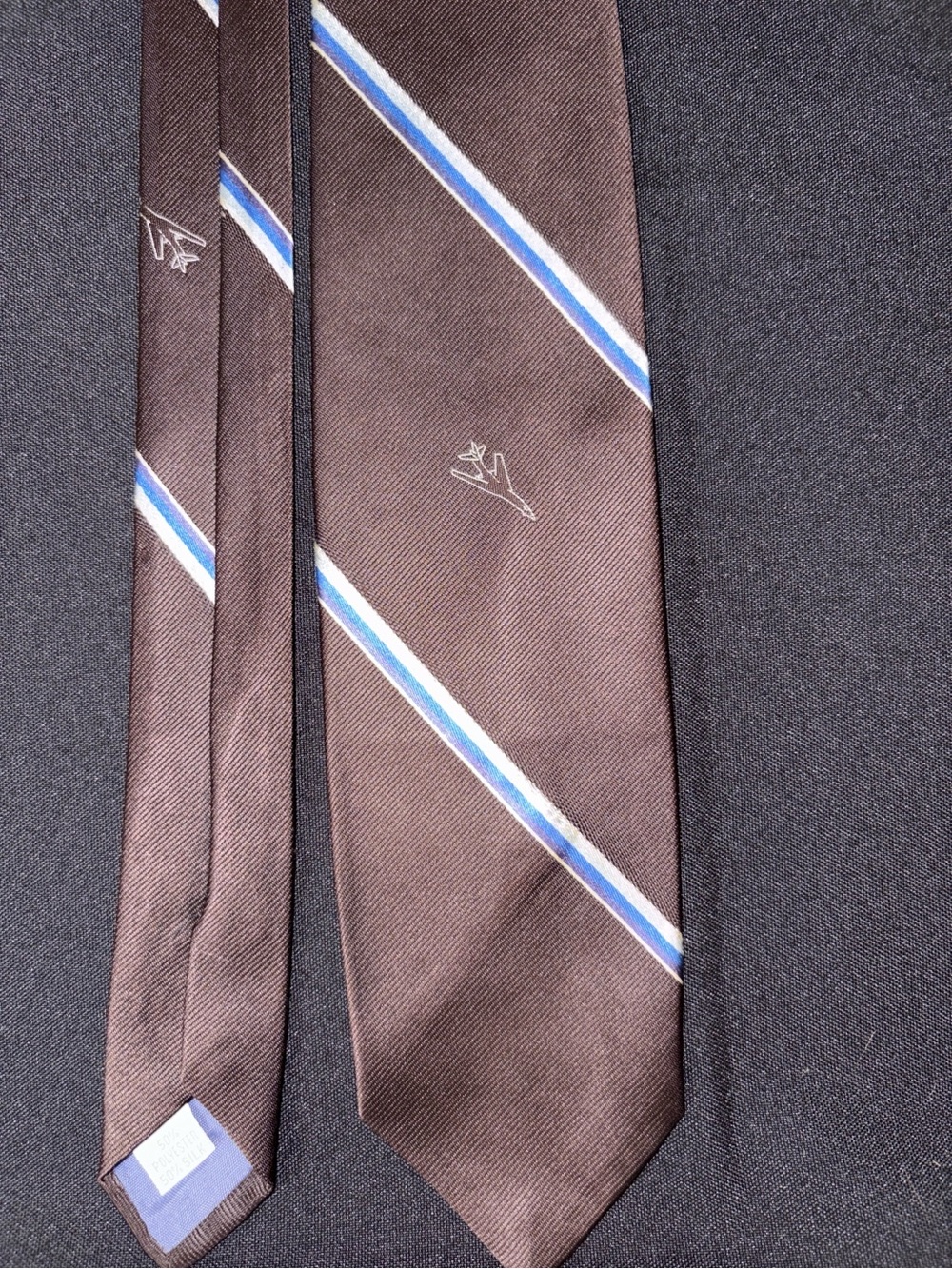Brown Striped Silk Tie with Blue Accent - Unbranded